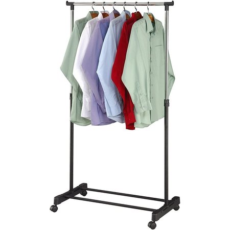HOME BASICS Single Rail Adjustable Rolling Garment and Wardrobe Organizing Rack, Black GR10066